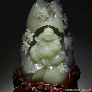 顶级和田玉紫罗兰弥勒笑佛摆件,收藏级,手慢无货