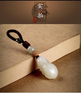一只小鹿天然和田玉石貔貅汽车钥匙挂件创意招高档汽车钥匙扣圈环挂绳